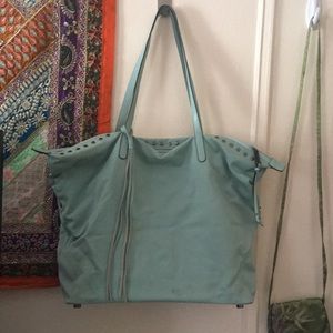 Nylon Aqua Rebecca Minkoff Tote w/ Stud Detailing